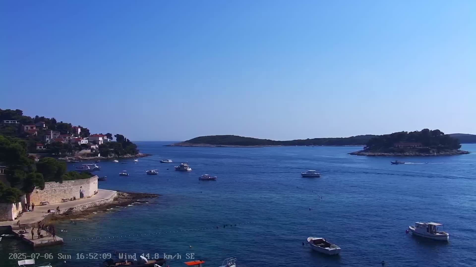 Dalmatia, Hvar Town  & Adriatic Coast Beach Kriza Panaromic Live Cam - Hvar, Grad Hvar, Split-Dalmatia, Croatia