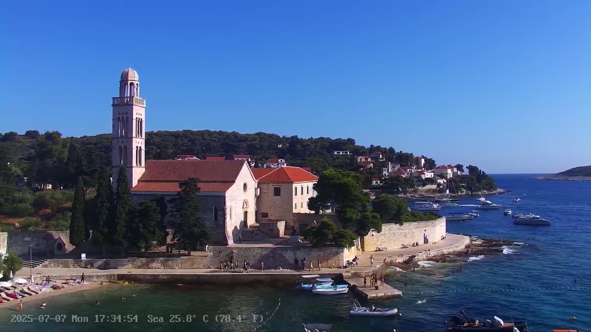 Dalmatia, Hvar Town  & Adriatic Coast Beach Kriza Panaromic Live Cam - Hvar, Grad Hvar, Split-Dalmatia, Croatia