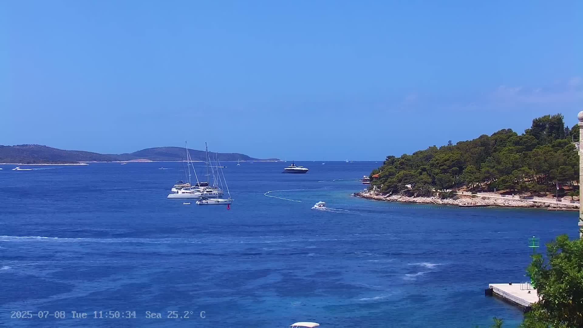 Dalmatia, Hvar Town  & Adriatic Coast Beach Kriza Panaromic Live Cam - Hvar, Grad Hvar, Split-Dalmatia, Croatia