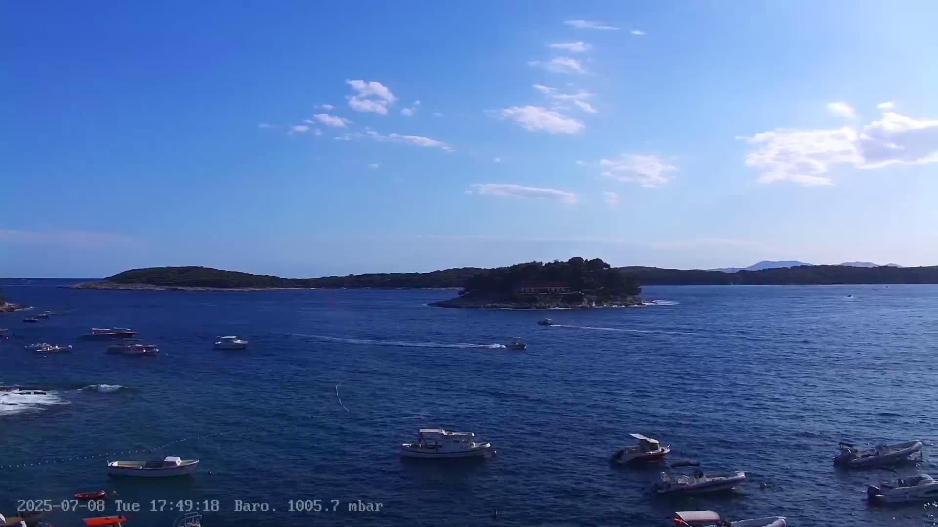 Dalmatia, Hvar Town  & Adriatic Coast Beach Kriza Panaromic Live Cam - Hvar, Grad Hvar, Split-Dalmatia, Croatia