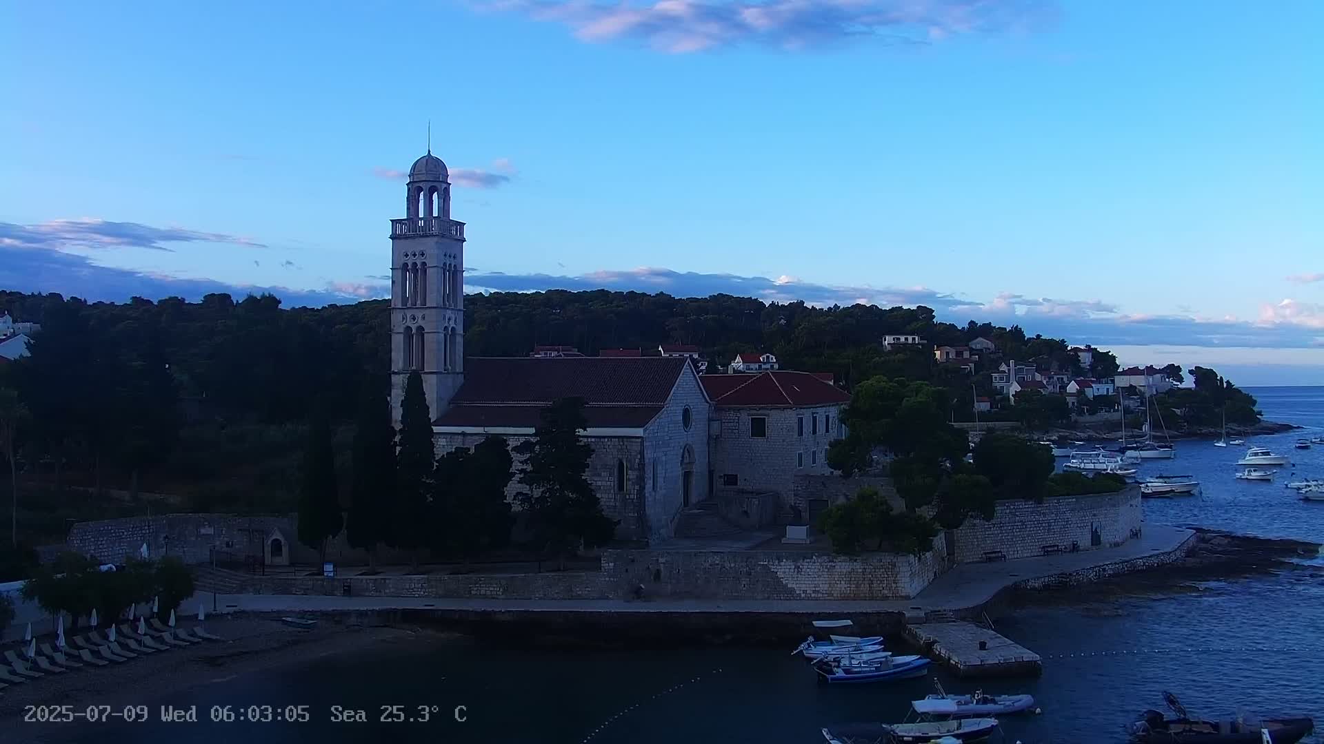 Dalmatia, Hvar Town  & Adriatic Coast Beach Kriza Panaromic Live Cam - Hvar, Grad Hvar, Split-Dalmatia, Croatia