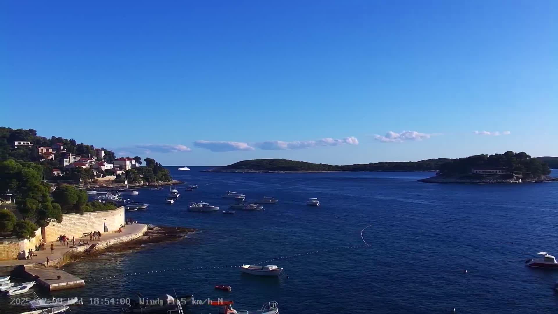 Dalmatia, Hvar Town  & Adriatic Coast Beach Kriza Panaromic Live Cam - Hvar, Grad Hvar, Split-Dalmatia, Croatia