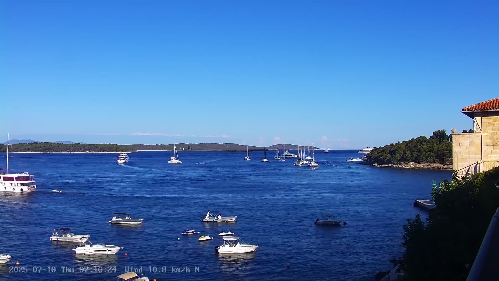 Dalmatia, Hvar Town  & Adriatic Coast Beach Kriza Panaromic Live Cam - Hvar, Grad Hvar, Split-Dalmatia, Croatia