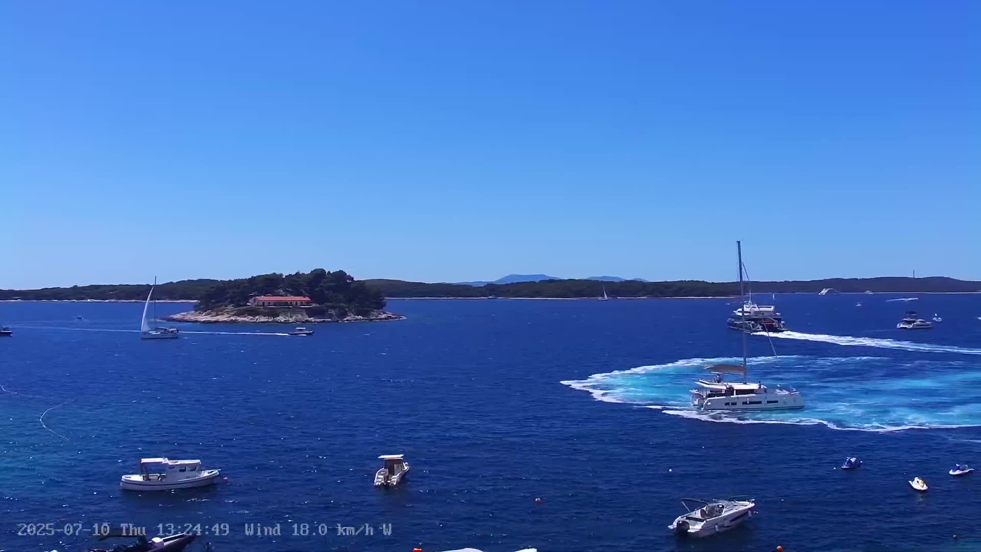 Dalmatia, Hvar Town  & Adriatic Coast Beach Kriza Panaromic Live Cam - Hvar, Grad Hvar, Split-Dalmatia, Croatia