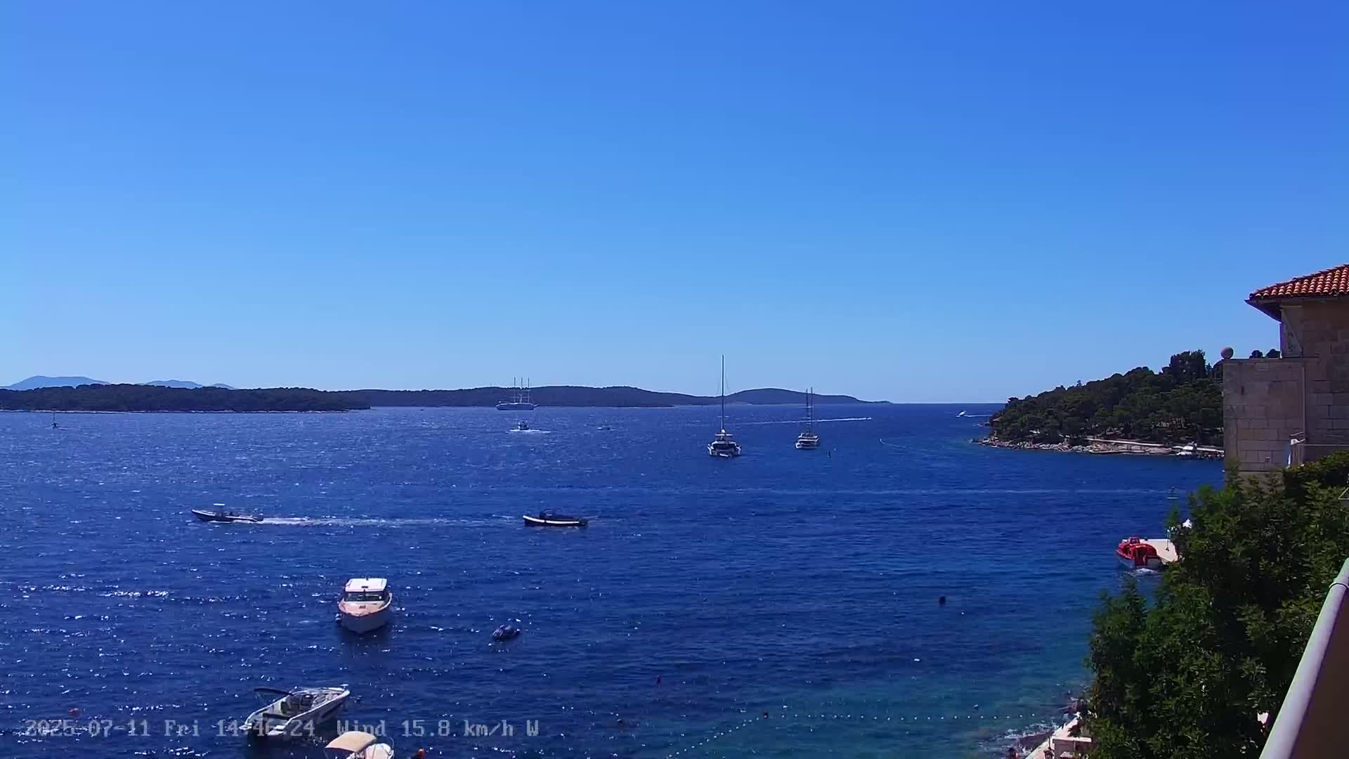 Dalmatia, Hvar Town  & Adriatic Coast Beach Kriza Panaromic Live Cam - Hvar, Grad Hvar, Split-Dalmatia, Croatia