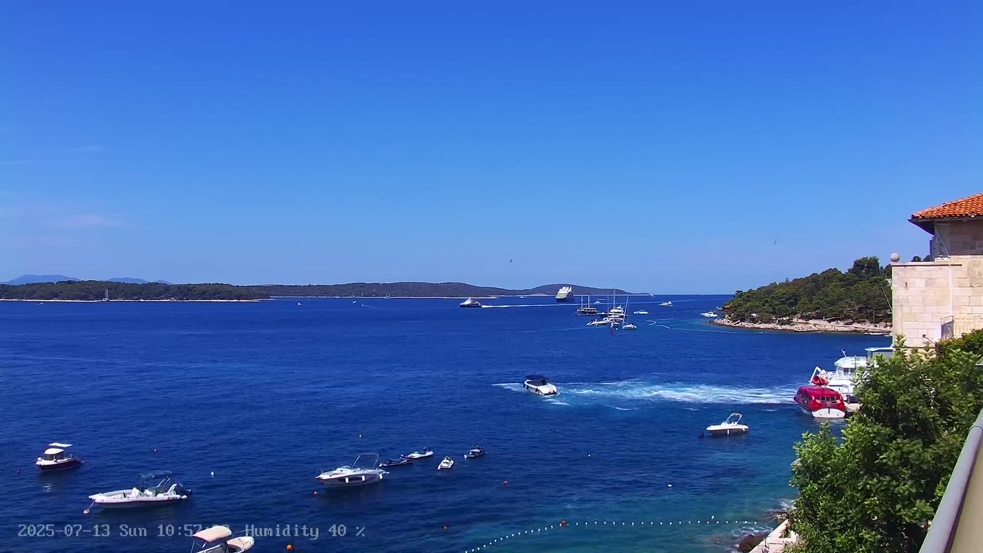 Dalmatia, Hvar Town  & Adriatic Coast Beach Kriza Panaromic Live Cam - Hvar, Grad Hvar, Split-Dalmatia, Croatia