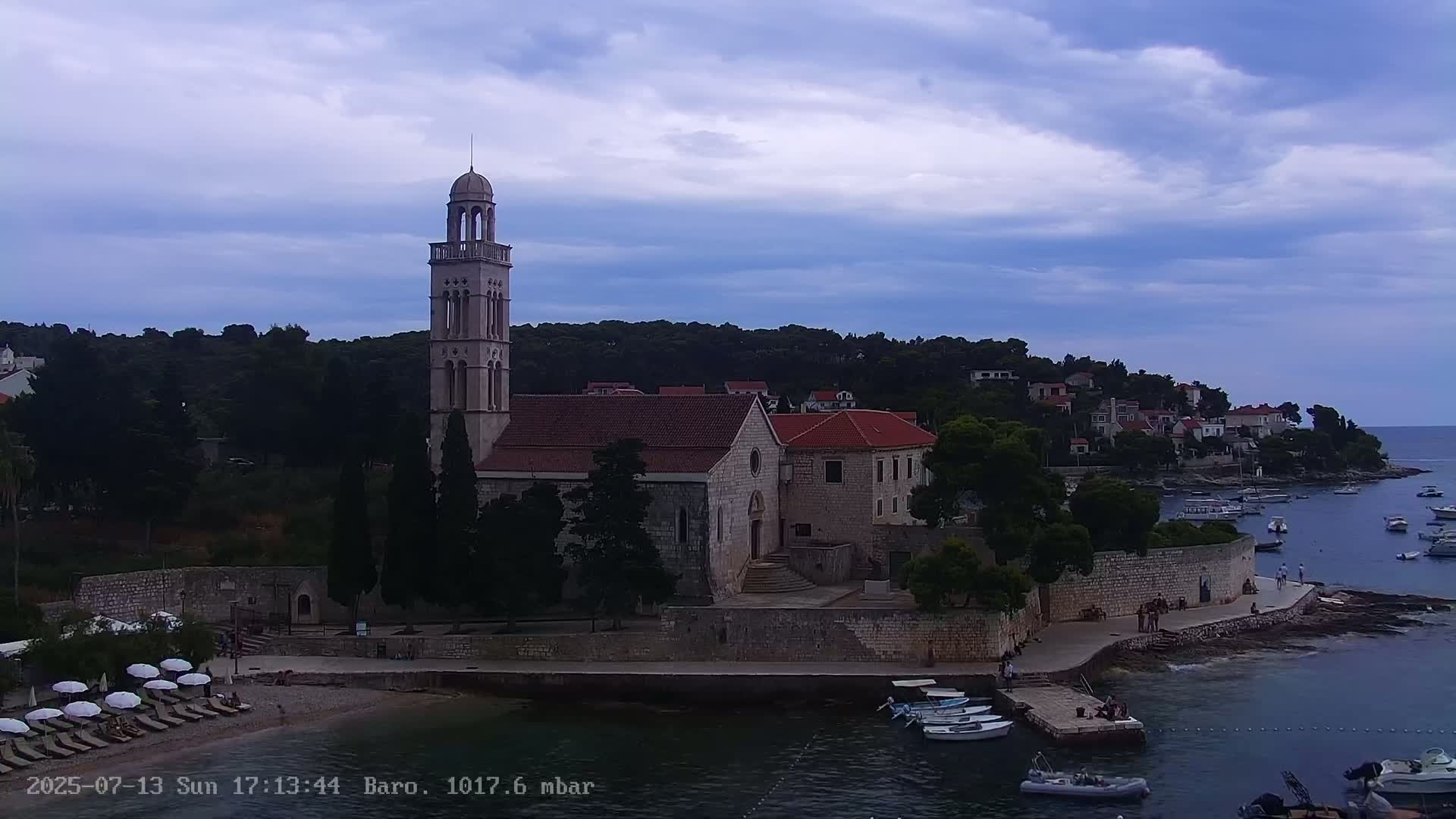 Dalmatia, Hvar Town  & Adriatic Coast Beach Kriza Panaromic Live Cam - Hvar, Grad Hvar, Split-Dalmatia, Croatia