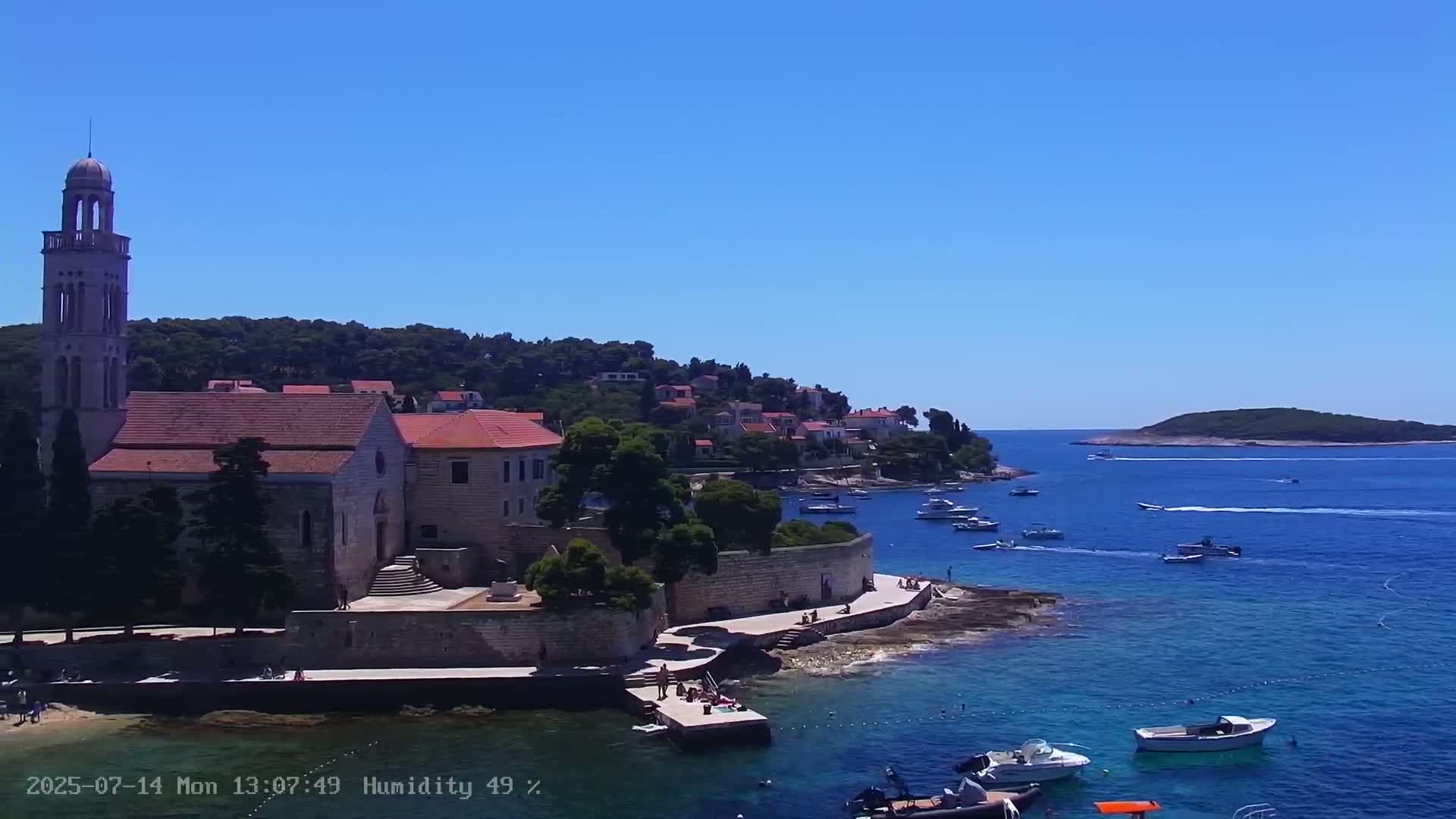 Dalmatia, Hvar Town  & Adriatic Coast Beach Kriza Panaromic Live Cam - Hvar, Grad Hvar, Split-Dalmatia, Croatia