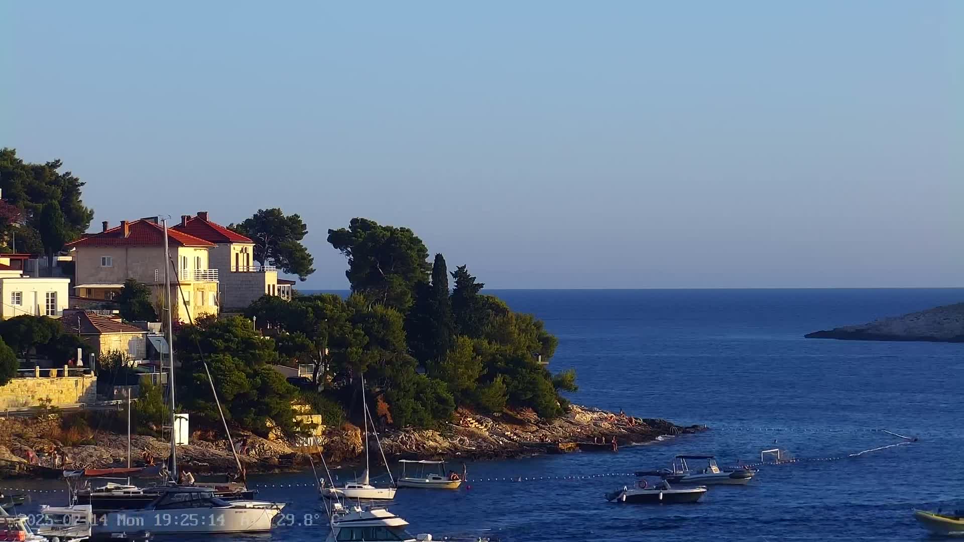 Dalmatia, Hvar Town  & Adriatic Coast Beach Kriza Panaromic Live Cam - Hvar, Grad Hvar, Split-Dalmatia, Croatia