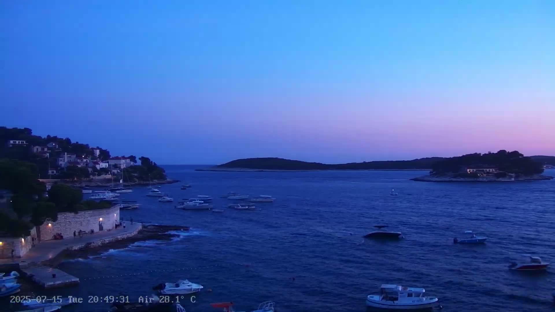 Dalmatia, Hvar Town  & Adriatic Coast Beach Kriza Panaromic Live Cam - Hvar, Grad Hvar, Split-Dalmatia, Croatia
