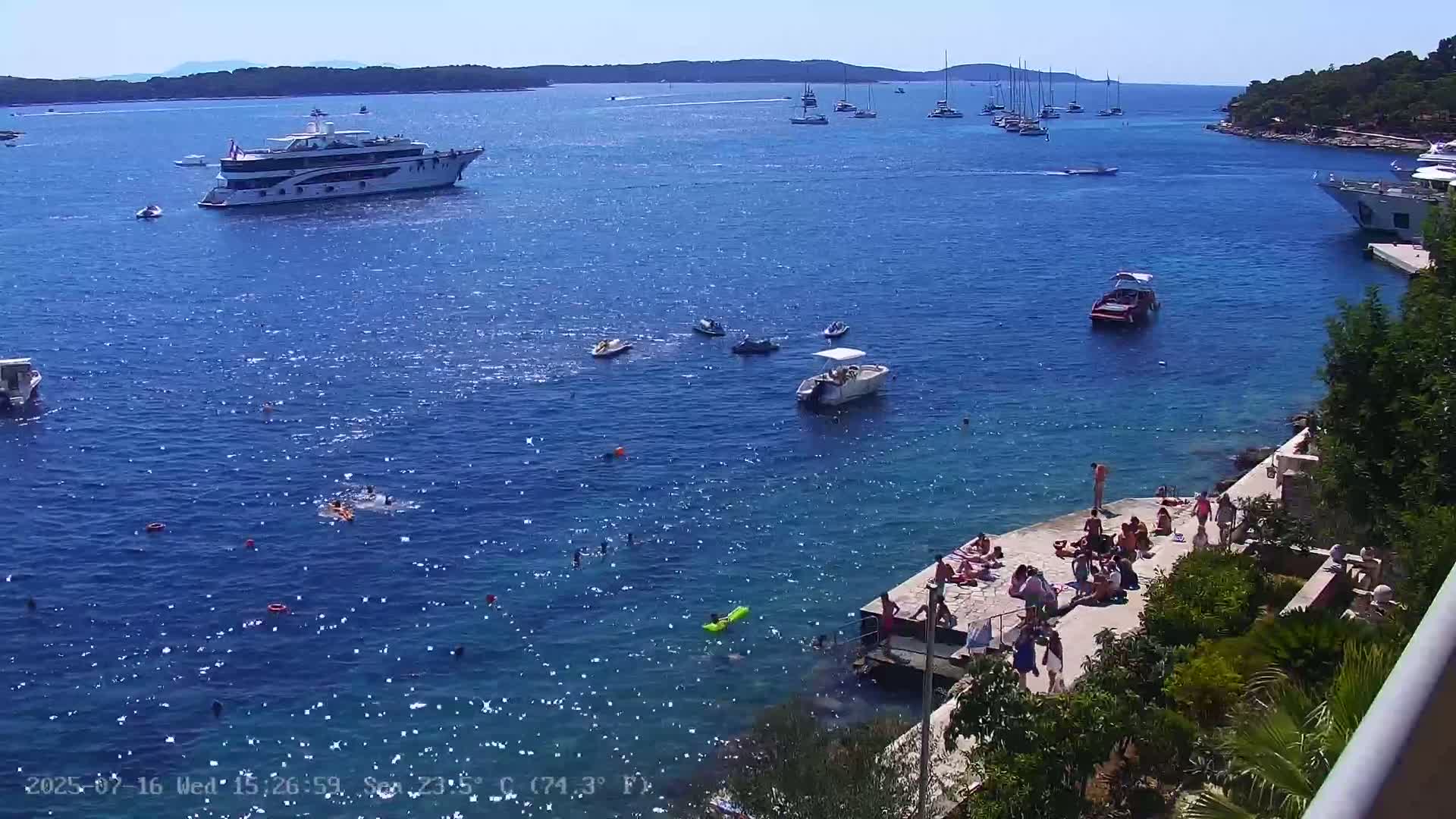 Dalmatia, Hvar Town  & Adriatic Coast Beach Kriza Panaromic Live Cam - Hvar, Grad Hvar, Split-Dalmatia, Croatia