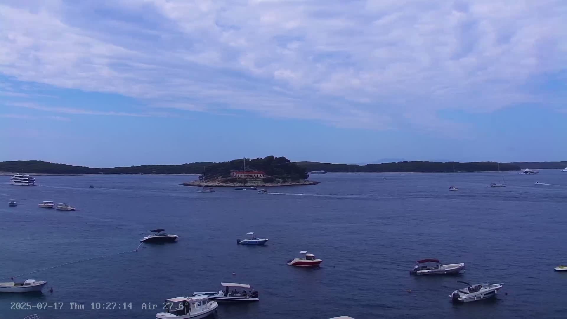 Dalmatia, Hvar Town  & Adriatic Coast Beach Kriza Panaromic Live Cam - Hvar, Grad Hvar, Split-Dalmatia, Croatia