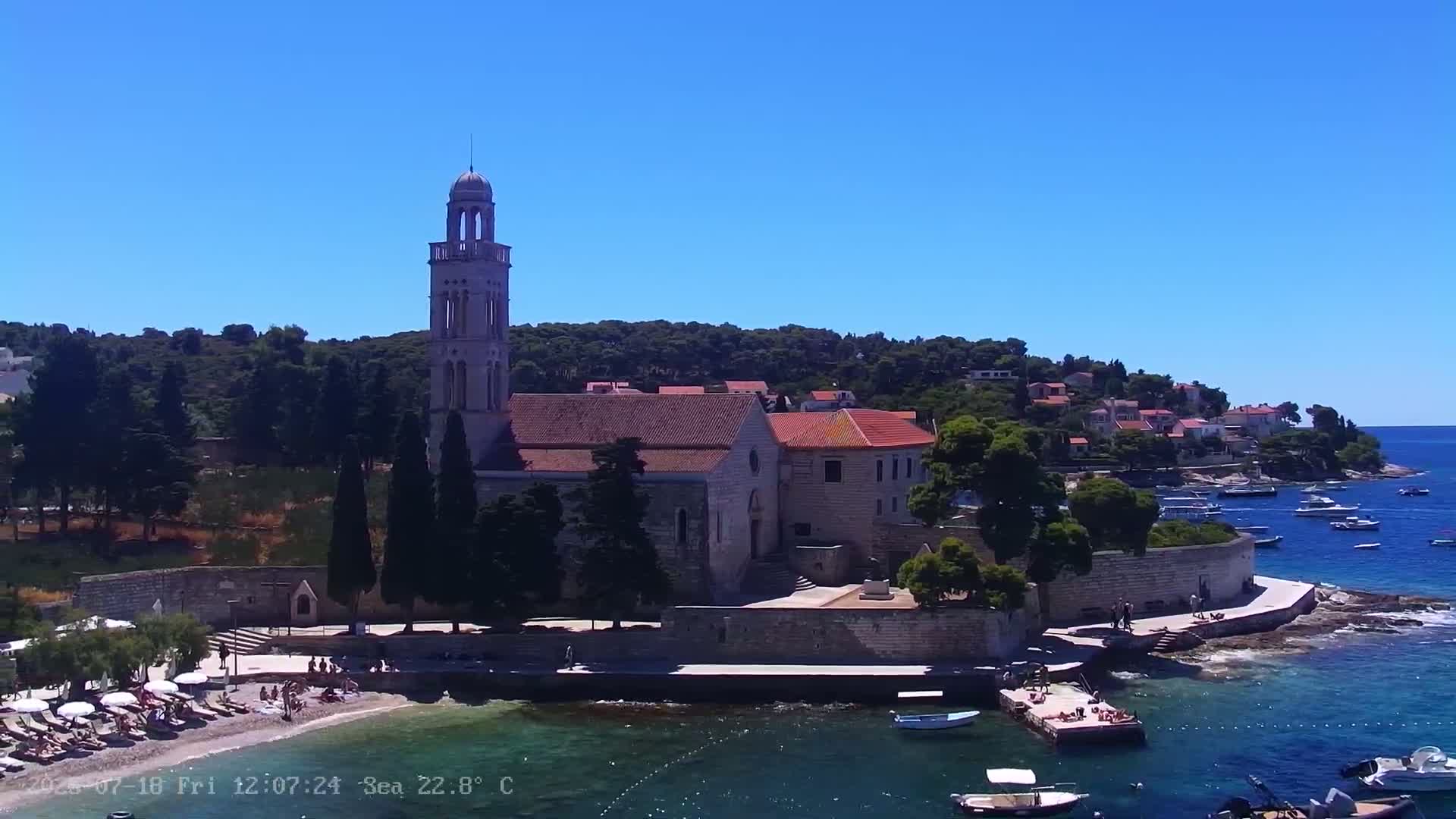 Dalmatia, Hvar Town  & Adriatic Coast Beach Kriza Panaromic Live Cam - Hvar, Grad Hvar, Split-Dalmatia, Croatia