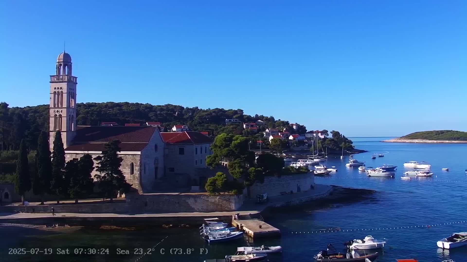 Dalmatia, Hvar Town  & Adriatic Coast Beach Kriza Panaromic Live Cam - Hvar, Grad Hvar, Split-Dalmatia, Croatia