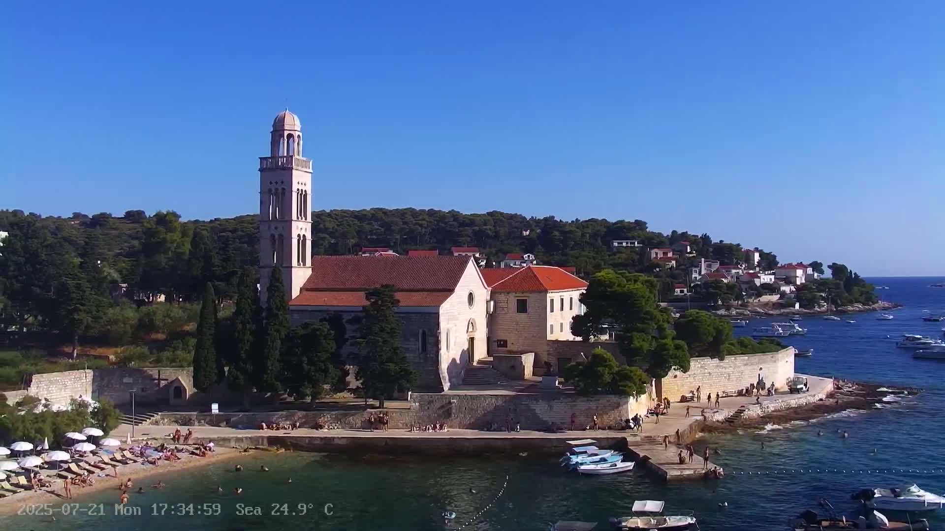 Dalmatia, Hvar Town  & Adriatic Coast Beach Kriza Panaromic Live Cam - Hvar, Grad Hvar, Split-Dalmatia, Croatia