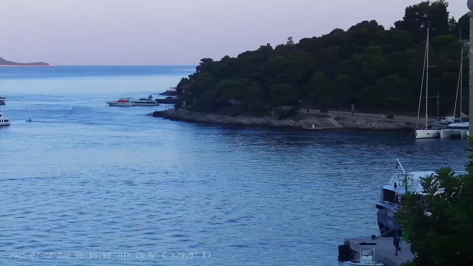 Dalmatia, Hvar Town  & Adriatic Coast Beach Kriza Panaromic Live Cam - Hvar, Grad Hvar, Split-Dalmatia, Croatia