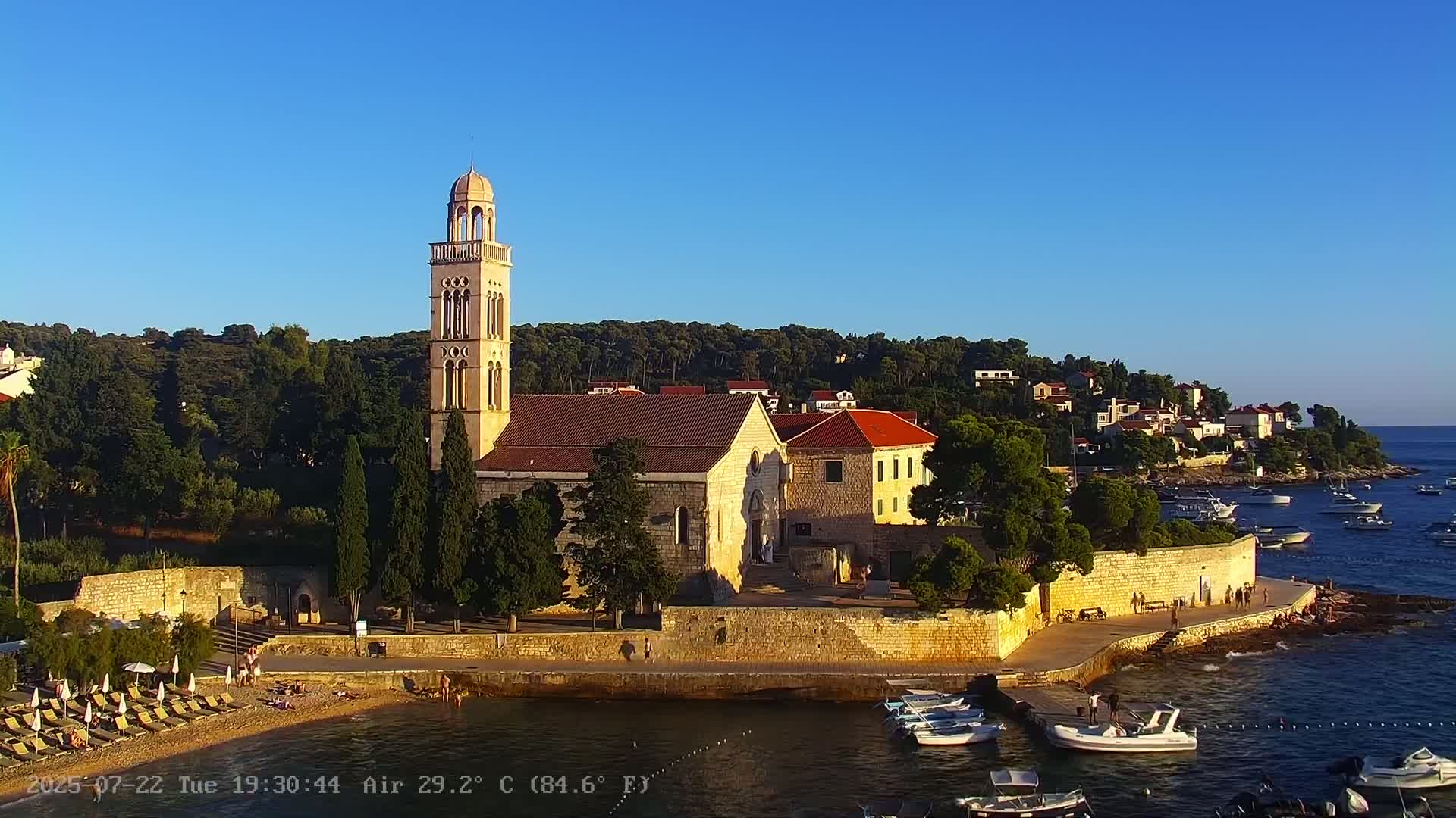 Dalmatia, Hvar Town  & Adriatic Coast Beach Kriza Panaromic Live Cam - Hvar, Grad Hvar, Split-Dalmatia, Croatia