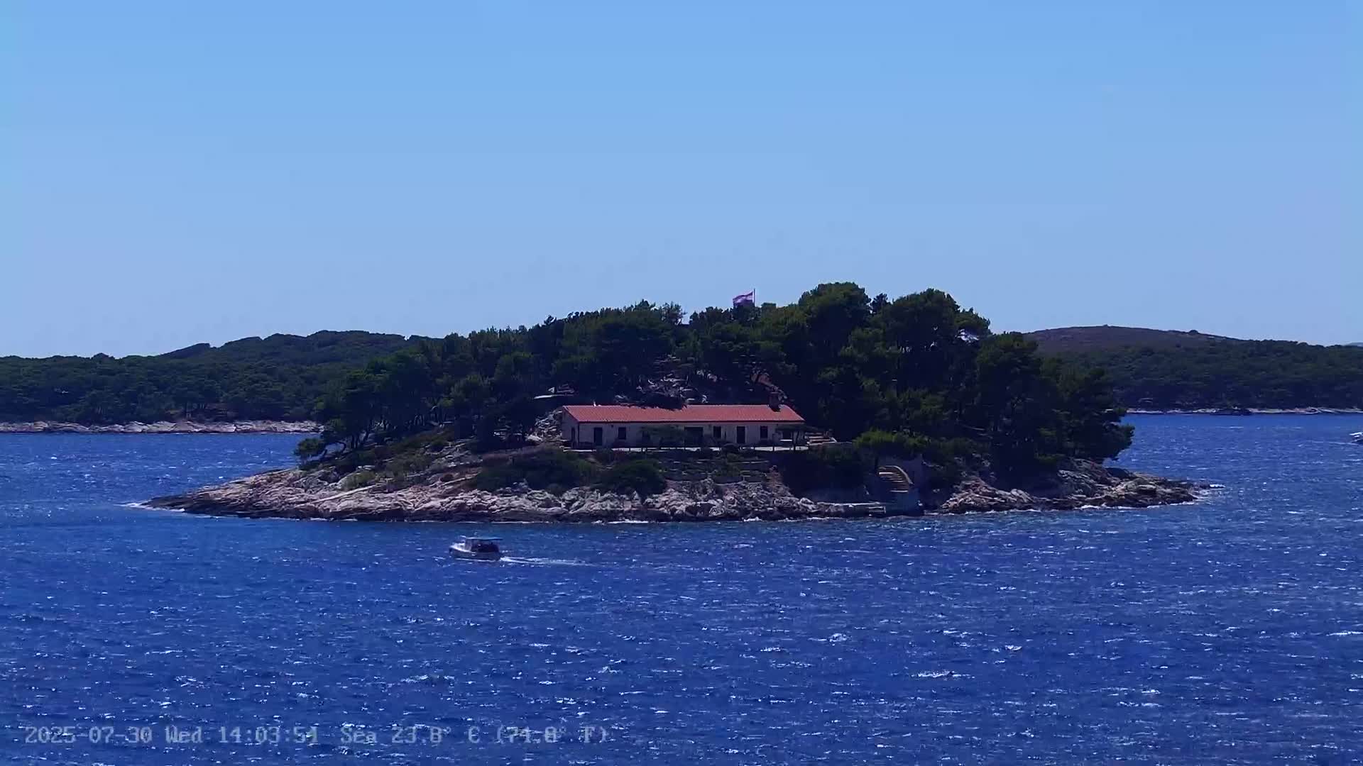 Dalmatia, Hvar Town  & Adriatic Coast Beach Kriza Panaromic Live Cam - Hvar, Grad Hvar, Split-Dalmatia, Croatia