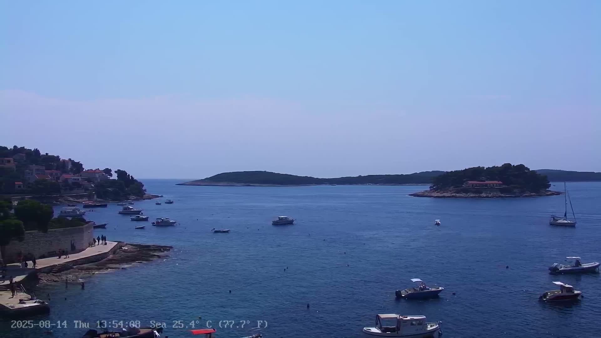 Dalmatia, Hvar Town  & Adriatic Coast Beach Kriza Panaromic Live Cam - Hvar, Grad Hvar, Split-Dalmatia, Croatia