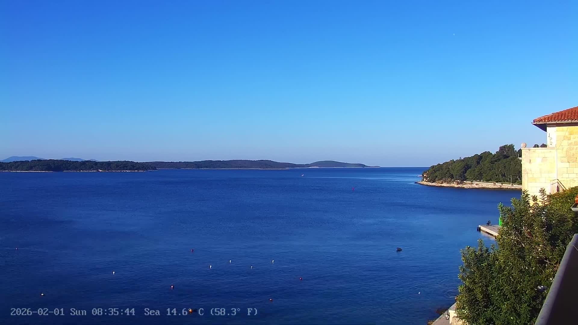 Dalmatia, Hvar Town  & Adriatic Coast Beach Kriza Panaromic Live Cam - Hvar, Grad Hvar, Split-Dalmatia, Croatia
