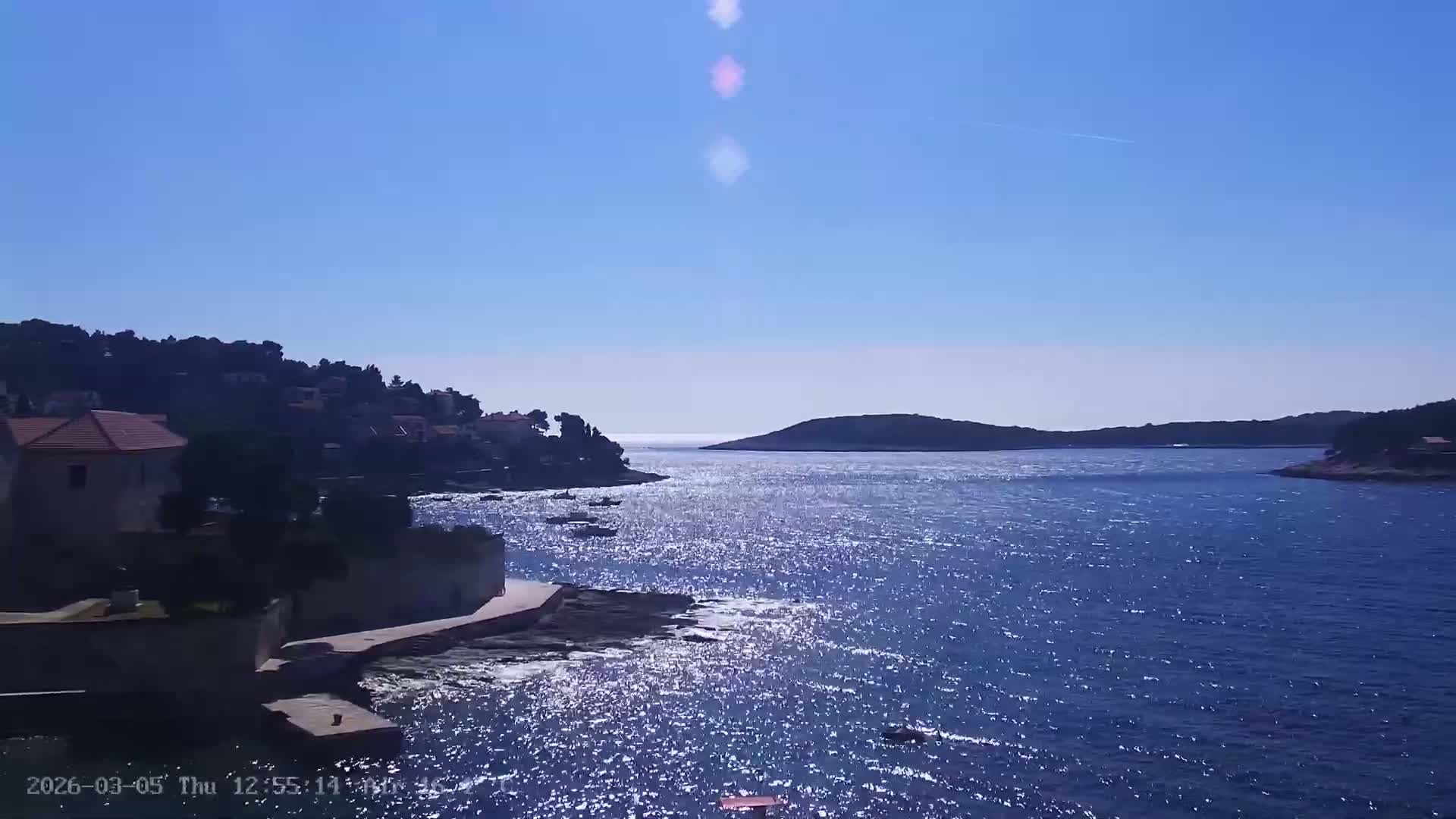 Dalmatia, Hvar Town  & Adriatic Coast Beach Kriza Panaromic Live Cam - Hvar, Grad Hvar, Split-Dalmatia, Croatia