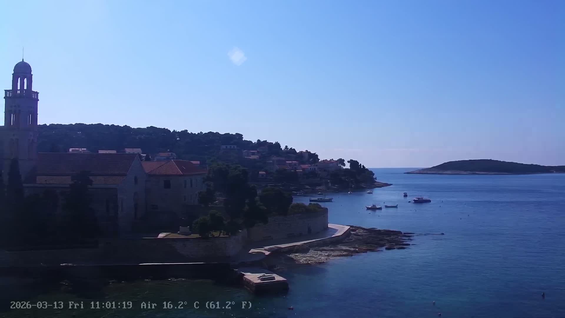Dalmatia, Hvar Town  & Adriatic Coast Beach Kriza Panaromic Live Cam - Hvar, Grad Hvar, Split-Dalmatia, Croatia