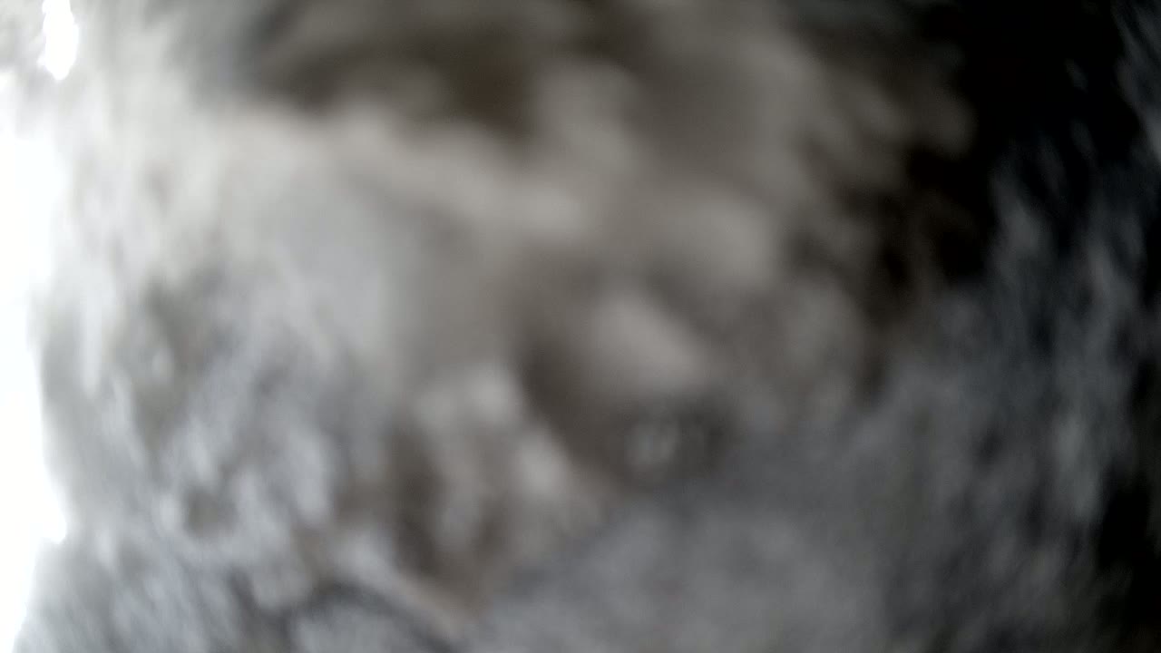 A blurry, out-of-focus image shows a mostly gray and white texture that resembles clouds or smoke.