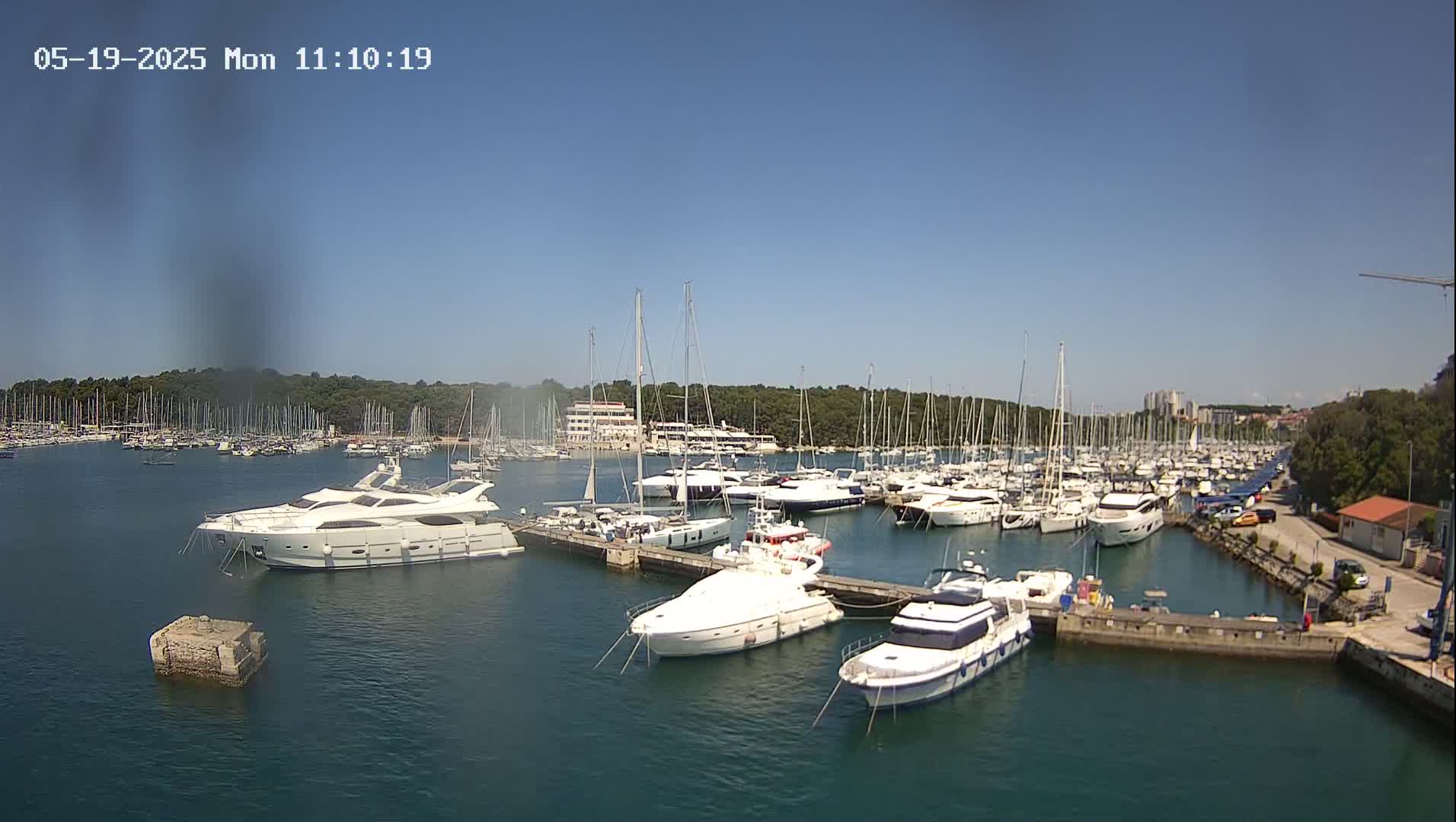 A marina filled with numerous yachts and sailboats under a clear, sunny sky.