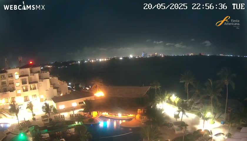 Cancún City Skyline & Carribean Coast from Fiesta Americana Live Cam - Zona Hotelera (Hotel Zone), Cancun, Quintana Roo, Mexico