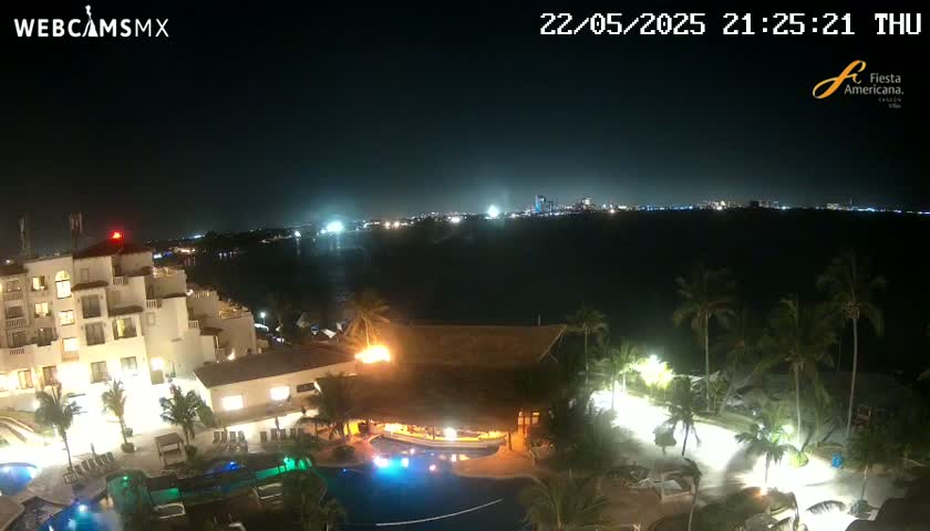 Cancún City Skyline & Carribean Coast from Fiesta Americana Live Cam - Zona Hotelera (Hotel Zone), Cancun, Quintana Roo, Mexico