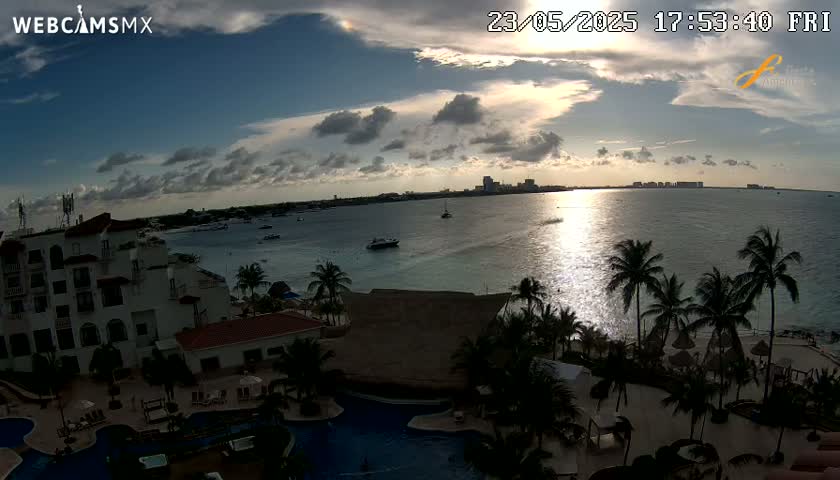Cancún City Skyline & Carribean Coast from Fiesta Americana Live Cam - Zona Hotelera (Hotel Zone), Cancun, Quintana Roo, Mexico