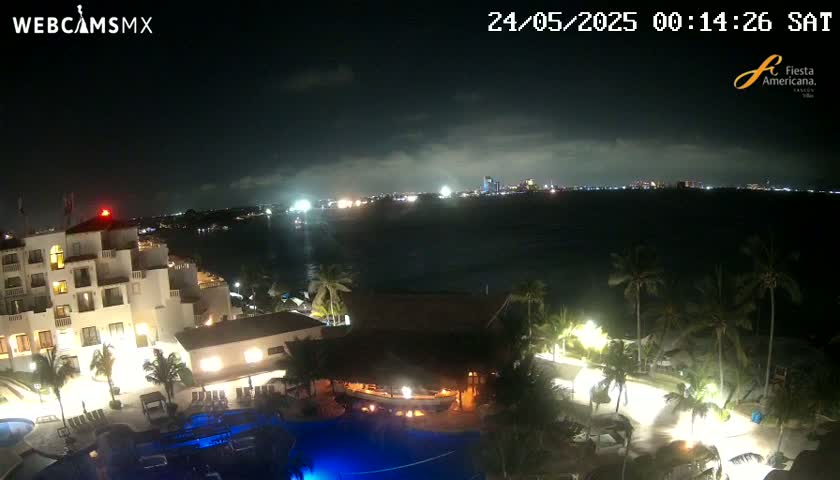 Cancún City Skyline & Carribean Coast from Fiesta Americana Live Cam - Zona Hotelera (Hotel Zone), Cancun, Quintana Roo, Mexico