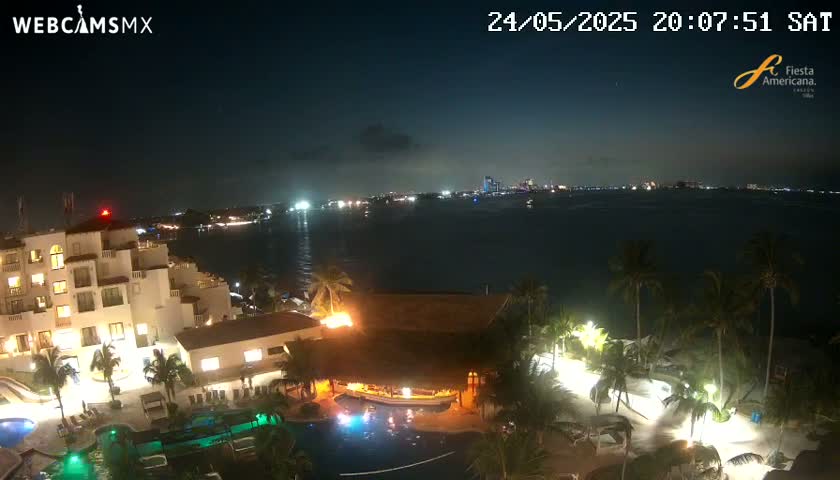 Cancún City Skyline & Carribean Coast from Fiesta Americana Live Cam - Zona Hotelera (Hotel Zone), Cancun, Quintana Roo, Mexico