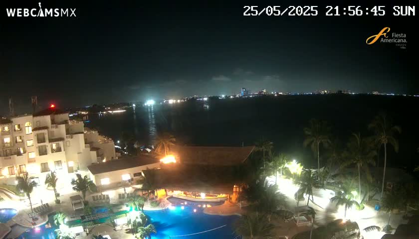 Cancún City Skyline & Carribean Coast from Fiesta Americana Live Cam - Zona Hotelera (Hotel Zone), Cancun, Quintana Roo, Mexico