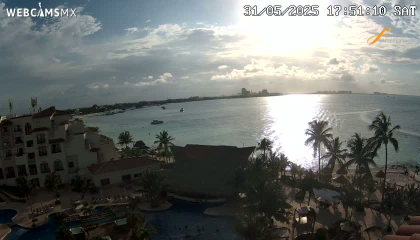 Cancún City Skyline & Carribean Coast from Fiesta Americana Live Cam - Zona Hotelera (Hotel Zone), Cancun, Quintana Roo, Mexico