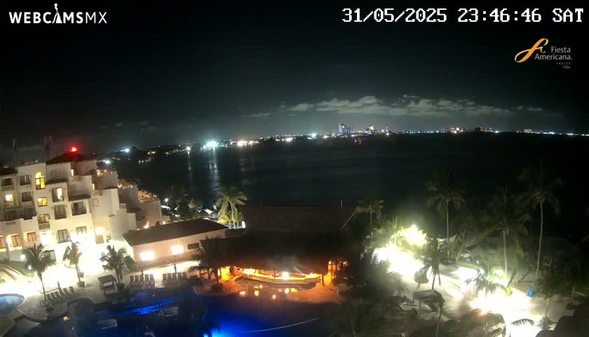 Cancún City Skyline & Carribean Coast from Fiesta Americana Live Cam - Zona Hotelera (Hotel Zone), Cancun, Quintana Roo, Mexico