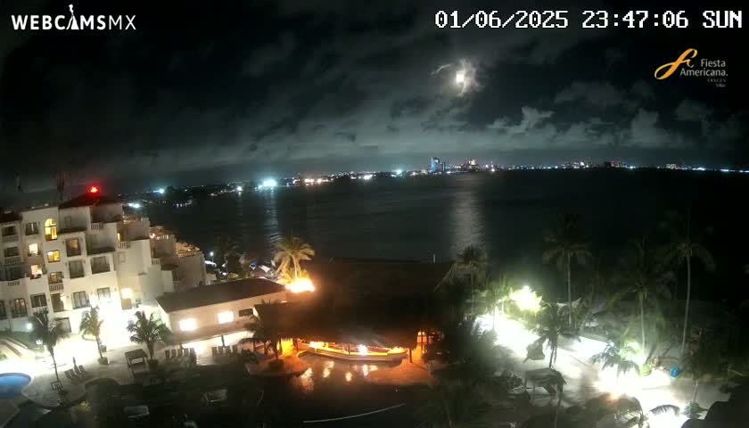 Cancún City Skyline & Carribean Coast from Fiesta Americana Live Cam - Zona Hotelera (Hotel Zone), Cancun, Quintana Roo, Mexico