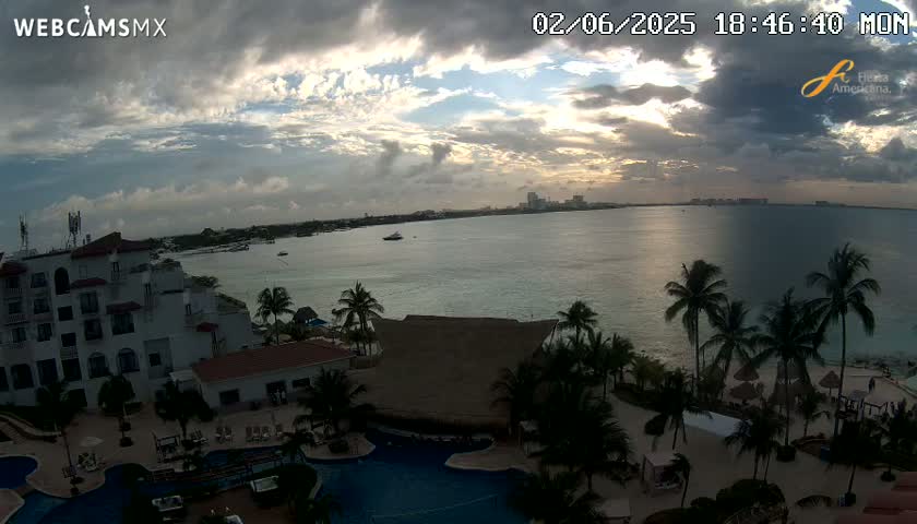 Cancún City Skyline & Carribean Coast from Fiesta Americana Live Cam - Zona Hotelera (Hotel Zone), Cancun, Quintana Roo, Mexico