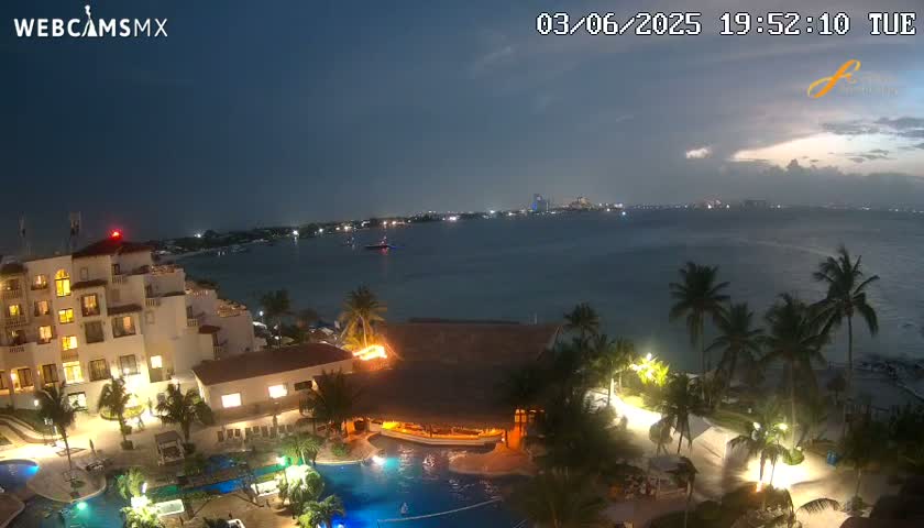 Cancún City Skyline & Carribean Coast from Fiesta Americana Live Cam - Zona Hotelera (Hotel Zone), Cancun, Quintana Roo, Mexico