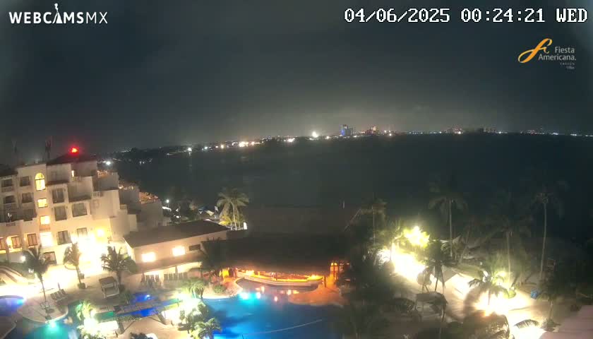Cancún City Skyline & Carribean Coast from Fiesta Americana Live Cam - Zona Hotelera (Hotel Zone), Cancun, Quintana Roo, Mexico
