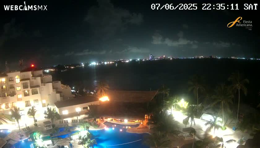 Cancún City Skyline & Carribean Coast from Fiesta Americana Live Cam - Zona Hotelera (Hotel Zone), Cancun, Quintana Roo, Mexico