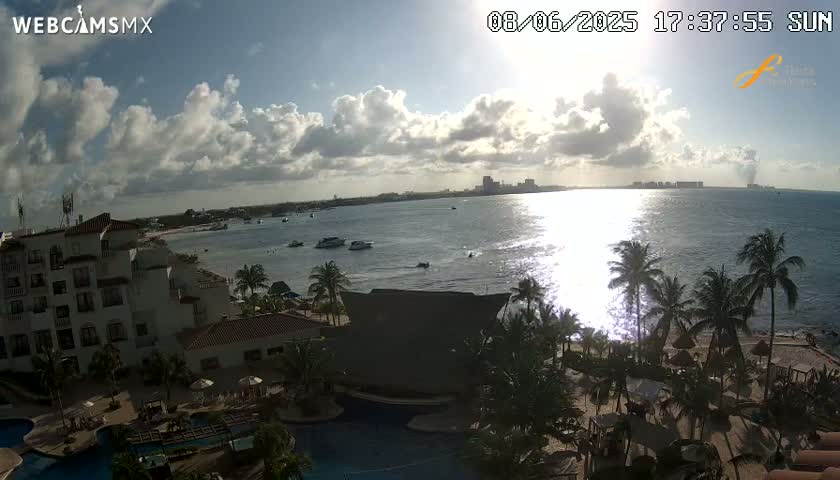 Cancún City Skyline & Carribean Coast from Fiesta Americana Live Cam - Zona Hotelera (Hotel Zone), Cancun, Quintana Roo, Mexico