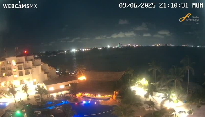 Cancún City Skyline & Carribean Coast from Fiesta Americana Live Cam - Zona Hotelera (Hotel Zone), Cancun, Quintana Roo, Mexico