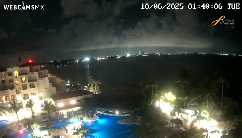 Cancún City Skyline & Carribean Coast from Fiesta Americana Live Cam - Zona Hotelera (Hotel Zone), Cancun, Quintana Roo, Mexico
