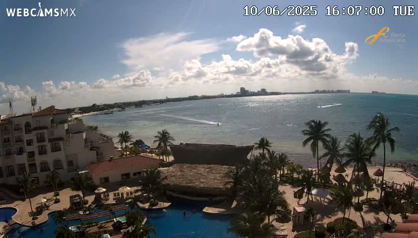 Cancún City Skyline & Carribean Coast from Fiesta Americana Live Cam - Zona Hotelera (Hotel Zone), Cancun, Quintana Roo, Mexico