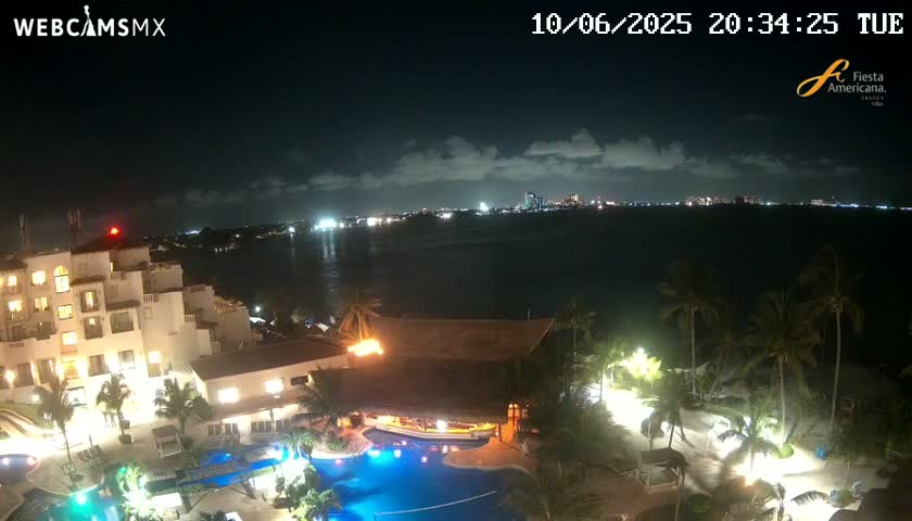 Cancún City Skyline & Carribean Coast from Fiesta Americana Live Cam - Zona Hotelera (Hotel Zone), Cancun, Quintana Roo, Mexico