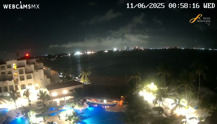 Cancún City Skyline & Carribean Coast from Fiesta Americana Live Cam - Zona Hotelera (Hotel Zone), Cancun, Quintana Roo, Mexico