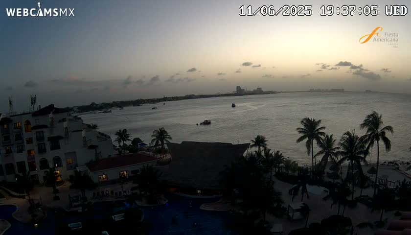 Cancún City Skyline & Carribean Coast from Fiesta Americana Live Cam - Zona Hotelera (Hotel Zone), Cancun, Quintana Roo, Mexico