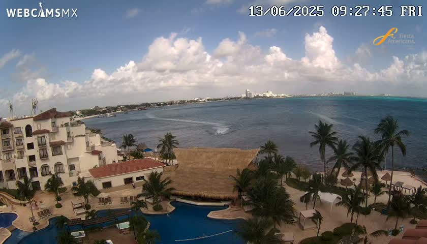 Cancún City Skyline & Carribean Coast from Fiesta Americana Live Cam - Zona Hotelera (Hotel Zone), Cancun, Quintana Roo, Mexico