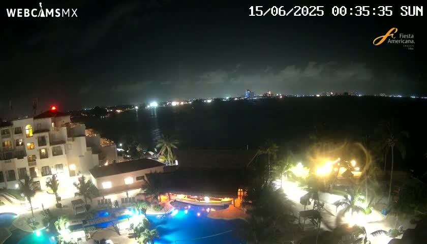 Cancún City Skyline & Carribean Coast from Fiesta Americana Live Cam - Zona Hotelera (Hotel Zone), Cancun, Quintana Roo, Mexico